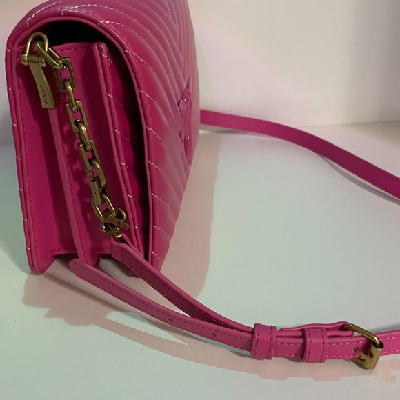 PINKO BNWT Italian Leather Pink Ombre Chevron Love Bag w Bronze Hardware + Birds - Picture 4 of 15